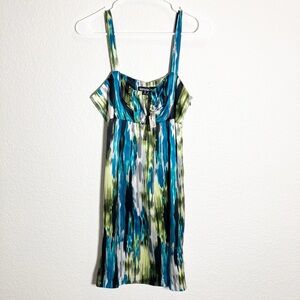🔥Kensie turquoise, lime green and black abstract silk dress Med NWT